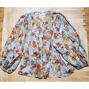 Maurices Womens Metallic Floral Sheer Blouson Sleeve Top Size 3X